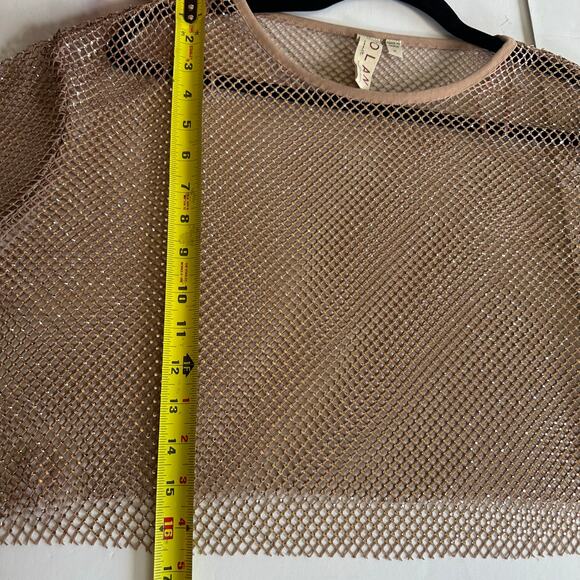 Anthropologie Metallic Mesh Sheer Cropped Long Sleeve Party Top M Layering glitz - Picture 11 of 11
